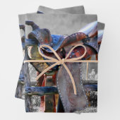 Reitsattel auf dem Corral Fence Western Geschenkpapier Set (Beispiel)