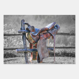 Reitsattel auf dem Corral Fence Western Geschenkpapier Set
