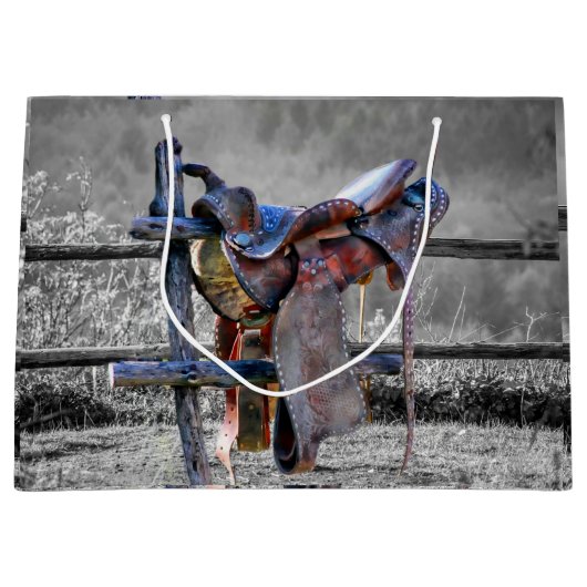 Reitsattel auf dem Corral Fence Western Große Geschenktüte (Vorderseite)