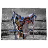 Reitsattel auf dem Corral Fence Western Große Geschenktüte (Rückseite)