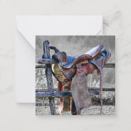 Reitsattel auf dem Corral Fence Western Mitteilungskarte (Vorderseite)