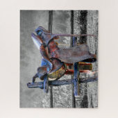 Reitsattel auf dem Corral Fence Western Puzzle (Vertikal)