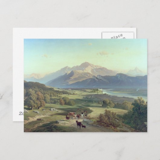 Reitsport mit seinem Rind in einem Berg Postkarte (Vorne/Hinten)