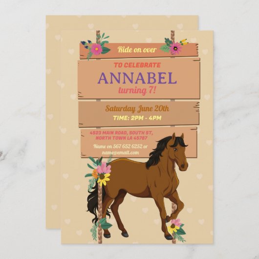 Reitsport Party Einladung Pony (Vorne/Hinten)