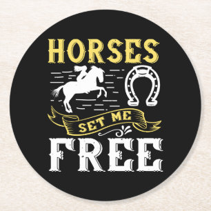Reitsport Schwarzes Western Horse Reiten Runder Pappuntersetzer