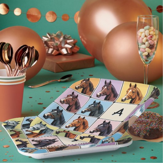 Reitsport Themed Party Pferde Mit Monogramm Pferd Pappteller (Multi)