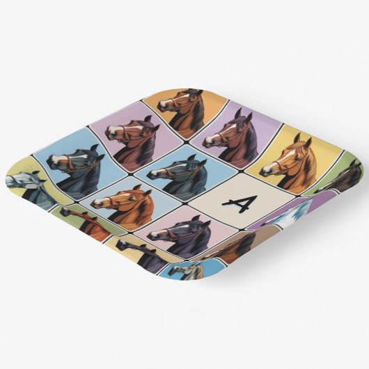 Reitsport Themed Party Pferde Mit Monogramm Pferd Pappteller (Gewinkelt)