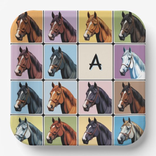 Reitsport Themed Party Pferde Mit Monogramm Pferd Pappteller (Vorderseite)