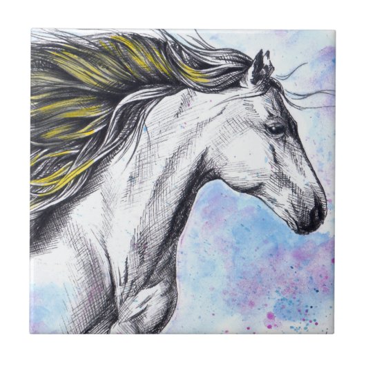 Reitsport Wasserfarbe und Tintenfischkunst Fliese (Vorderseite)