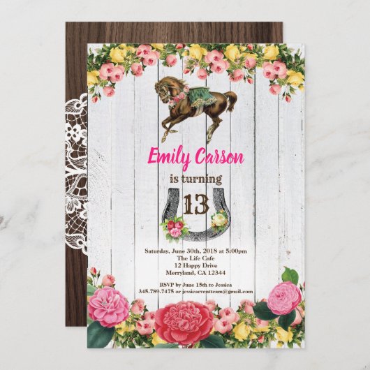 Reitsport zum Geburtstag einladen Einladung (Vorne/Hinten)