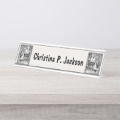 Reitstall mit Wolf im Extravaganten Schwarzen Rahm Schreibtischnamensplakette (Vorderseite )