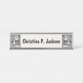 Reitstall mit Wolf im Extravaganten Schwarzen Rahm Schreibtischnamensplakette (Vorderseite )