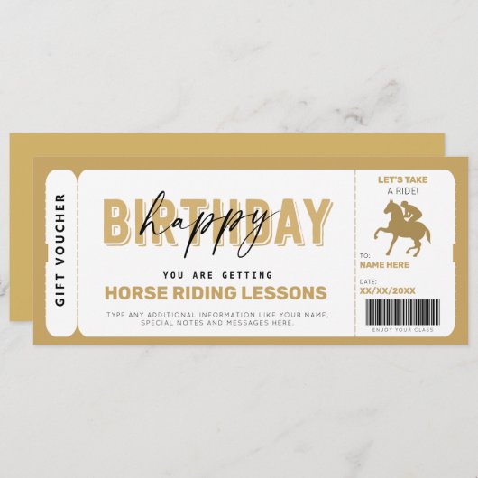 Reitstunden Gold Geschenkgutschein Einladung (Vorne/Hinten)
