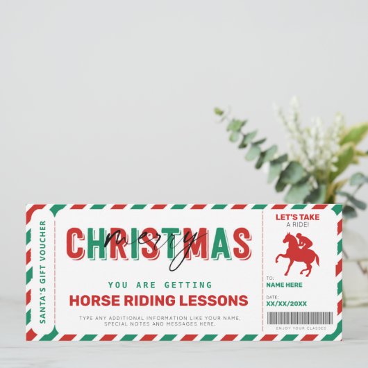 Reitstunden Weihnachtsgeschenk Ticket Gutschein (Stehend Vorderseite)