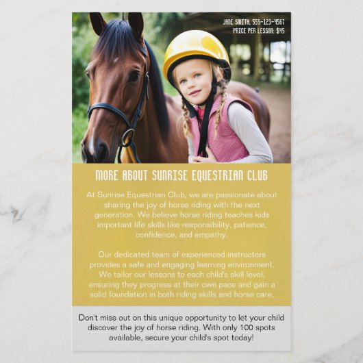 Reitunterricht für Kinder mit QR-Flyern Flyer (Hinten)