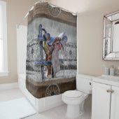 Reitwagen-Rad für den Western der Reitzaun Duschvorhang (Beispiel)