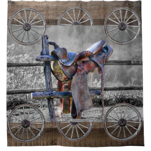 Reitwagen-Rad für den Western der Reitzaun  Duschvorhang (Vorderseite)
