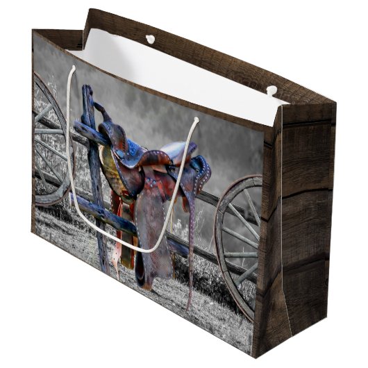 Reitwagen-Rad für den Western der Reitzaun Große Geschenktüte (Vorderseite Schrägansicht)