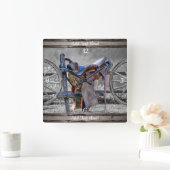 Reitwagen-Rad für den Western der Reitzaun  Quadratische Wanduhr (Zuhause)