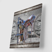 Reitwagen-Rad für den Western der Reitzaun  Quadratische Wanduhr (Winkel)