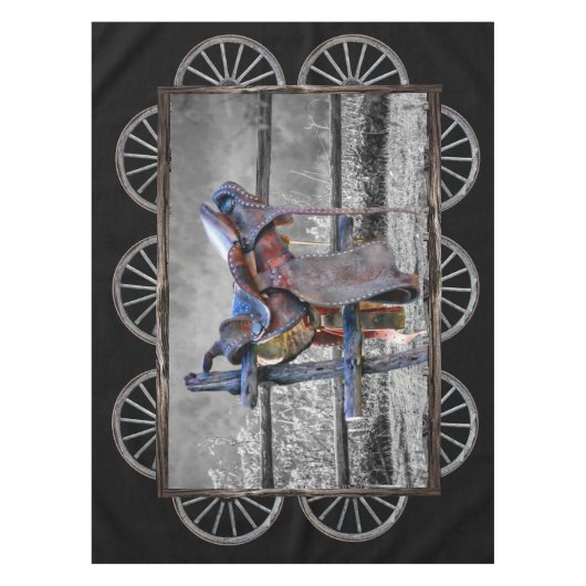 Reitwagen-Rad für den Western der Reitzaun Tischdecke (Vorderseite)