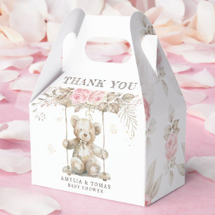 Reizbarer beiger Wasserfarben-Teddybär rosa floral Geschenkschachtel