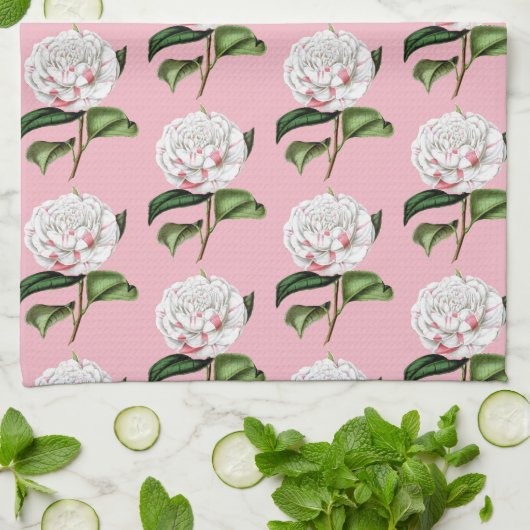 Reizend Kamelie mit Blumen Geschirrtuch (Gefaltet)