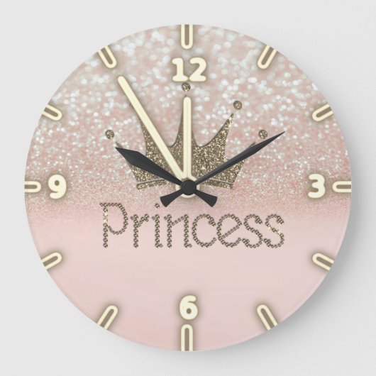 Reizend Tiara, Prinzessin, Glittery Bokeh Große Wanduhr (Vorderseite)