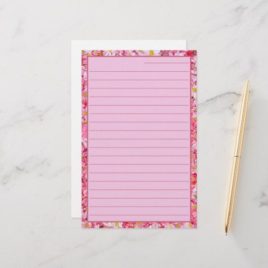 reizend und Hübsch rosa blumenüberzogen  Briefpapier (Vorderseite/Rückseite Beispiel)