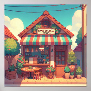 Reizende Anime-Kunst für kleine Unternehmen Poster