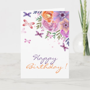 Reizende Aquarellblumen Schmetterlinge Karte