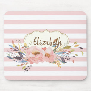 Reizende Aquarellblumen, Streifen - Personalisiert Mousepad