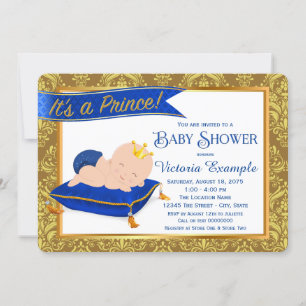 Reizende blaue Goldprinz-Baby-Shower-Einladungen Einladung