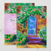 Reizende blaue hölzerne Tür zum geheimen Einladung (Vorne/Hinten)