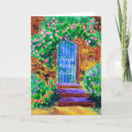 Reizende blaue hölzerne Tür zum geheimen Karte