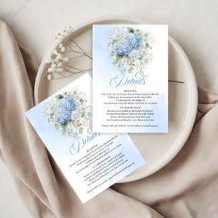 Reizende blaue Hortensien-Hochzeitsdetailkarte RSVP Karte