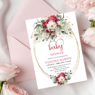 Reizende Boho Rubinrote Röte Gold Baby Shower Einladung
