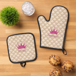 Reizende Chic Perlen, Tiara, Prinzessin, Glitzernd Ofenhandschuh & Topflappen-Set