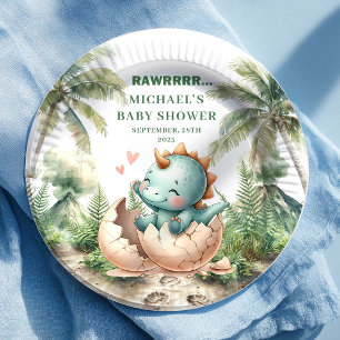 Reizende Dino-Ei-Baby-Party bald schlüpfend Teller