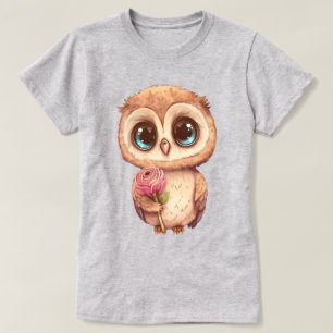Reizende Eule mit einer rosa Rose T-Shirt