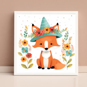 Reizende Florale Rote Fuchs Kinderzimmer-Wandkunst Poster