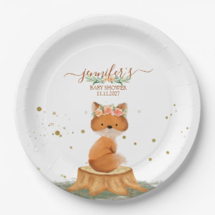 Reizende Fuchs-Blumenkrone Baby Shower Thema Pappteller