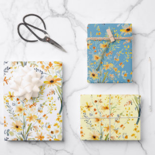 Reizende gelbe Frühlingswildblumen Geschenkpapier Set