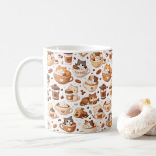 Reizende Kätzchen & Kaffee Muster Tasse 