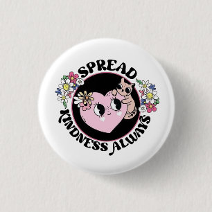 Reizende Katze & Blumen Knopf – Verbreite Freundli Button