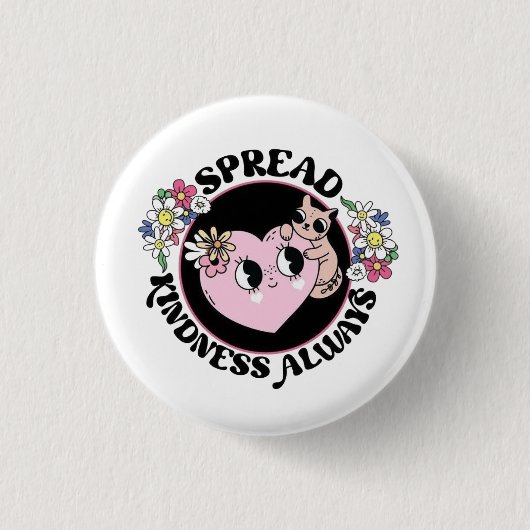 Reizende Katze & Blumen Knopf – Verbreite Freundli Button (Vorderseite)