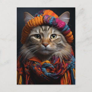 Reizende Katze mit Schal und Hut Postkarte