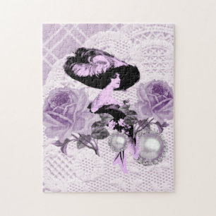 Reizende Lavendel-Dame Vintage-Spitzenrosen Puzzle