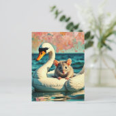 Reizende Maus auf einem Schwan-Tauchkörper Postkarte (Stehend Vorderseite)
