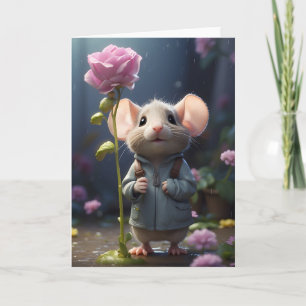 Reizende Maus-Blumen-Illustration Leere Grußkarte Karte